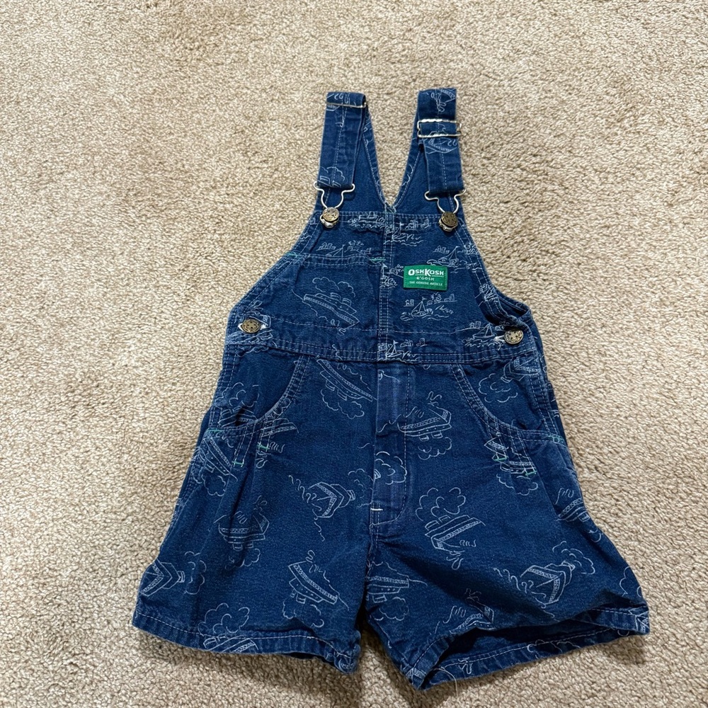 Vintage Oshkosh B'Gosh Denim Shortall Boats Overall Paper Tag Boy Size 6